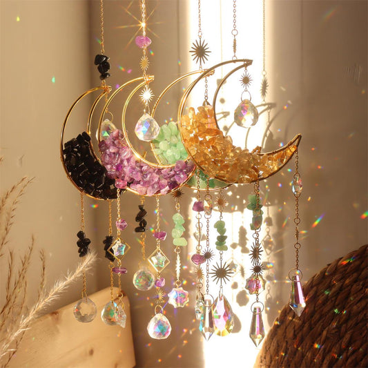 Crystal Moon Suncatcher: Boho Rainbow Maker Home Decor