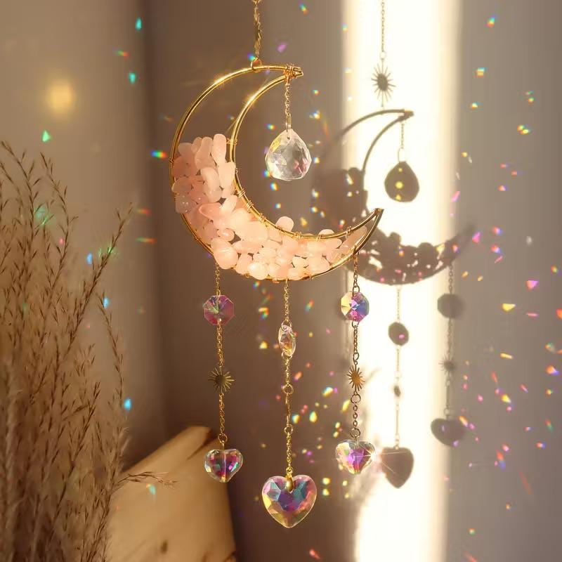 Crystal Moon Suncatcher: Boho Rainbow Maker Home Decor
