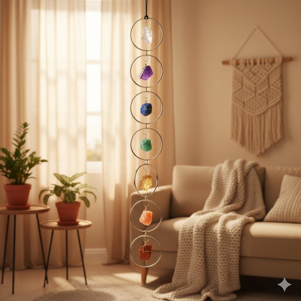 7 Chakra Crystal Hanging: Natural Stones, Boho Home Decor