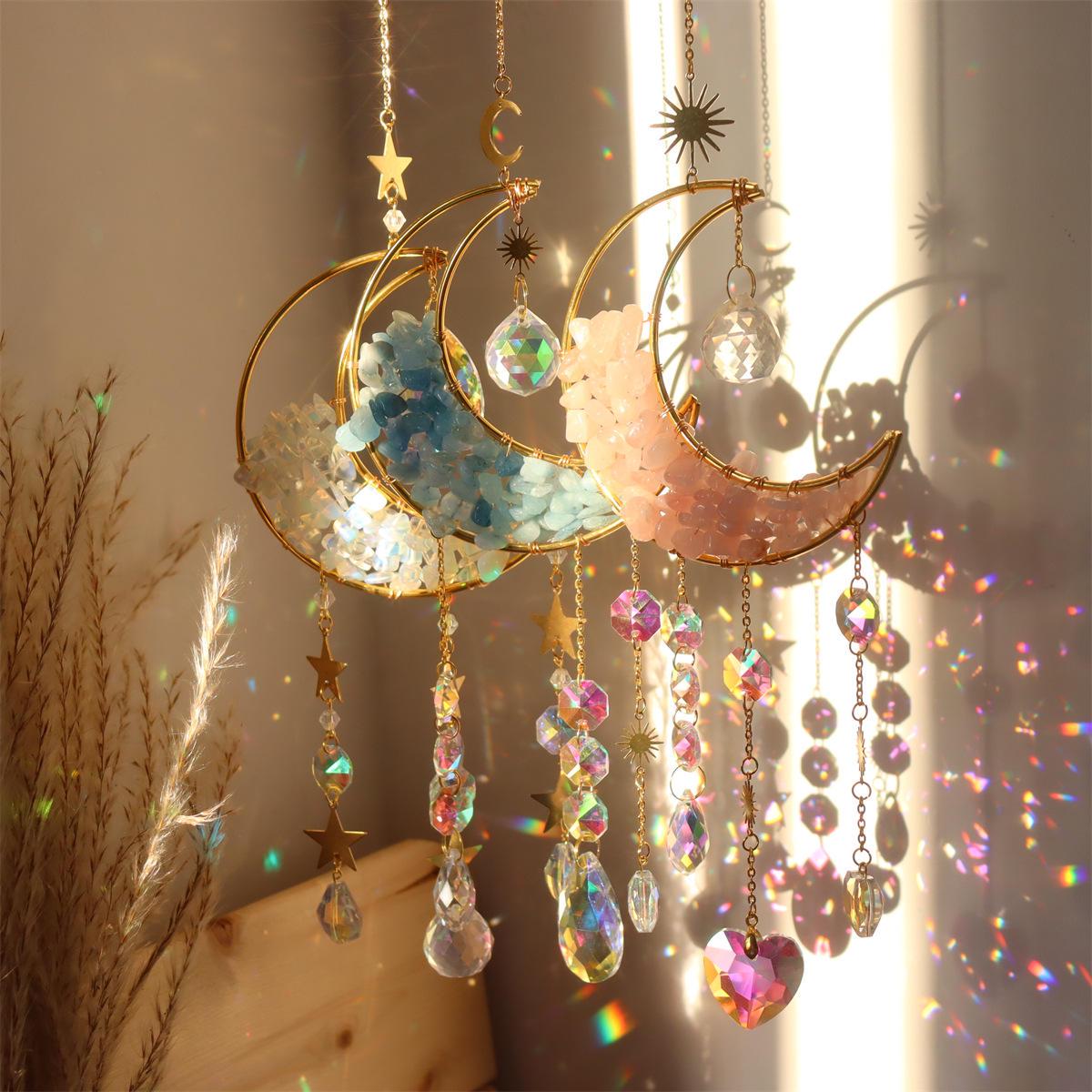 Crystal Moon Suncatcher: Boho Rainbow Maker Home Decor