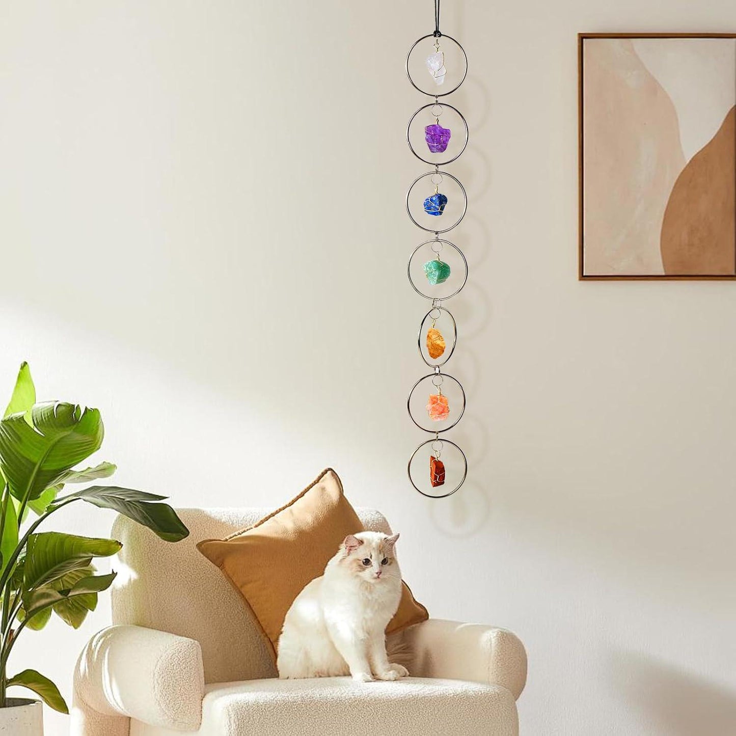 7 Chakra Crystal Hanging: Natural Stones, Boho Home Decor