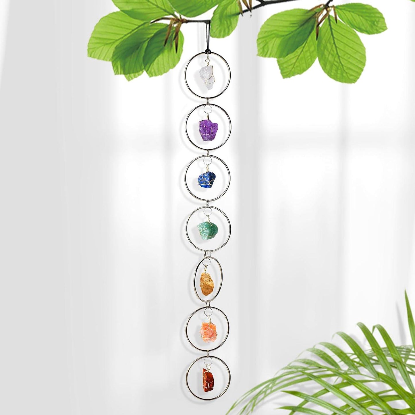 7 Chakra Crystal Hanging: Natural Stones, Boho Home Decor