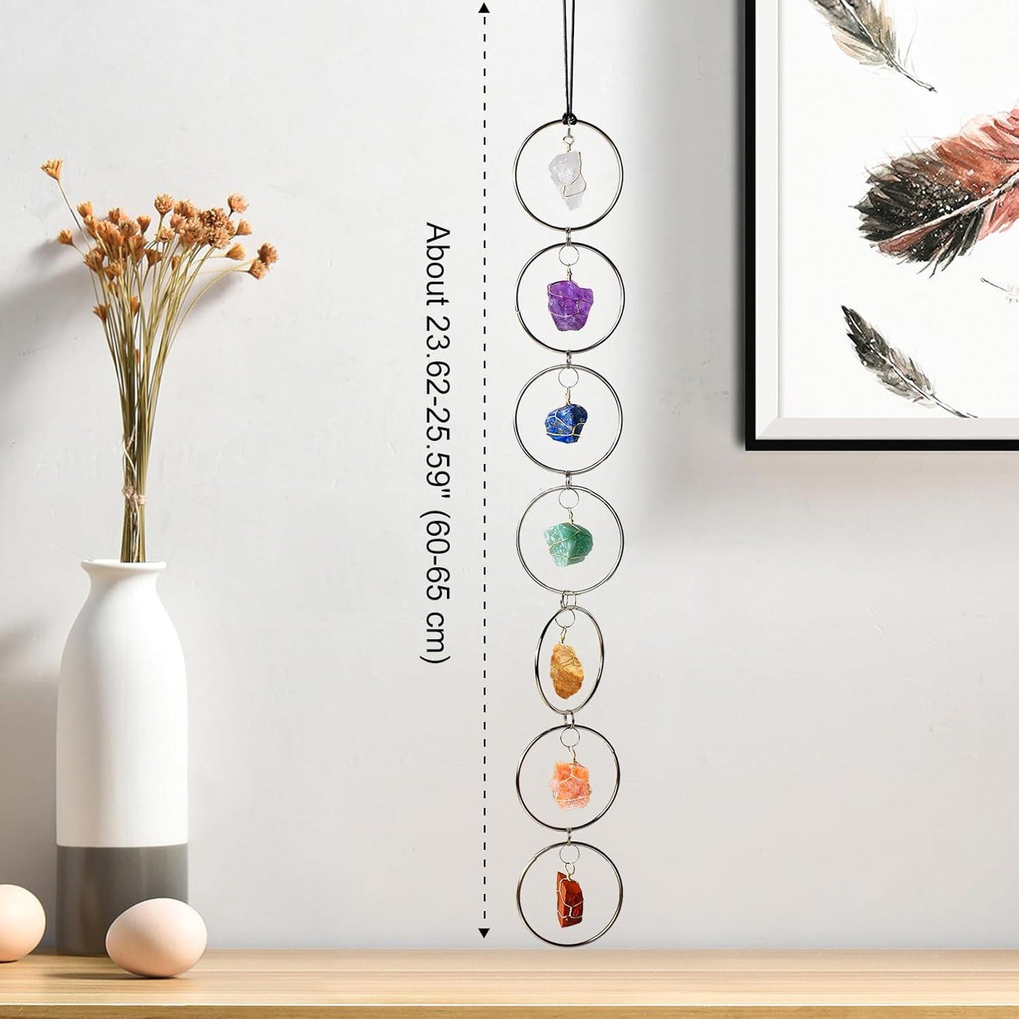 7 Chakra Crystal Hanging: Natural Stones, Boho Home Decor