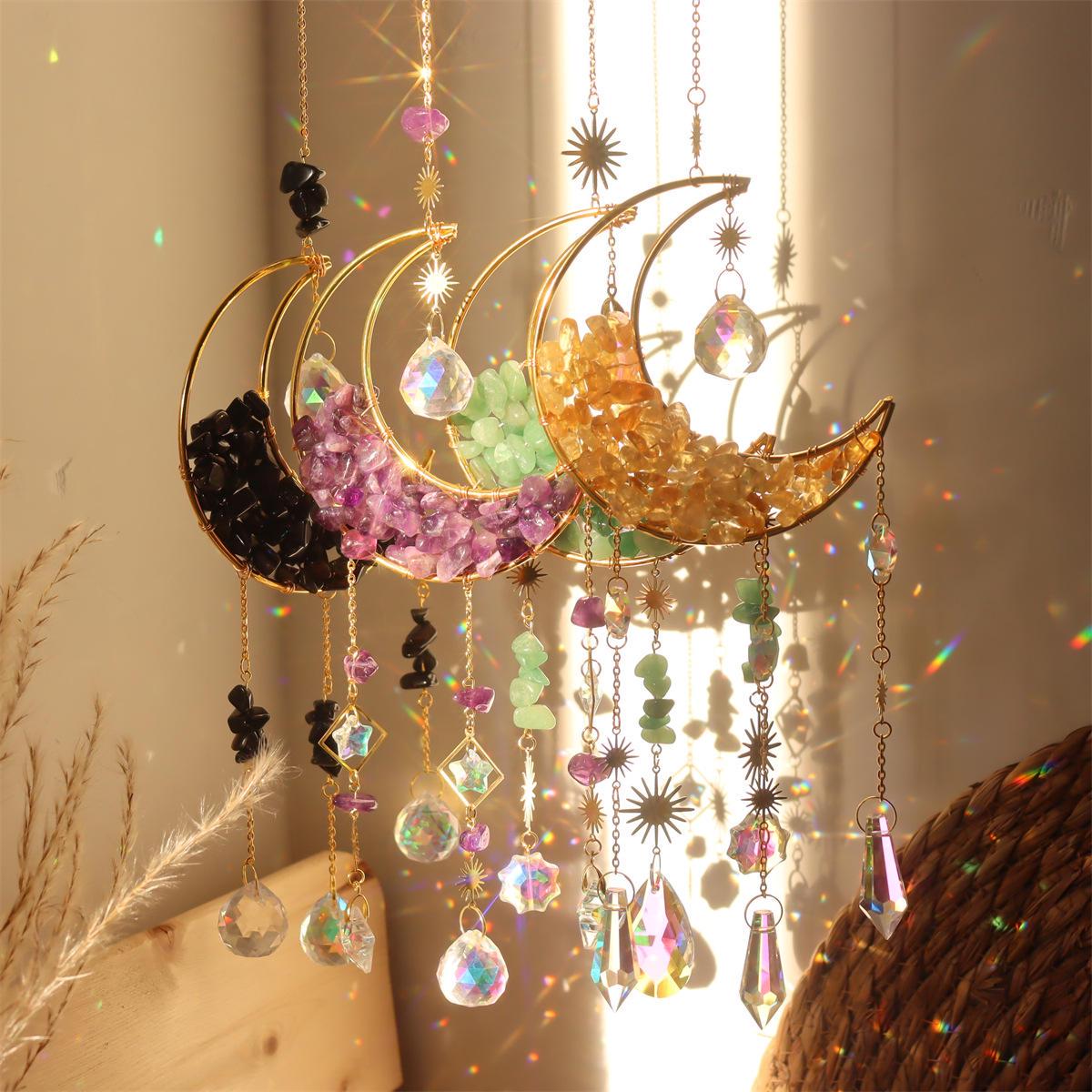 Crystal Moon Suncatcher: Boho Rainbow Maker Home Decor