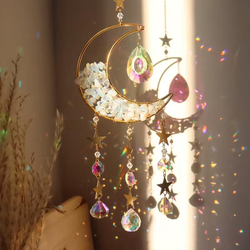 Crystal Moon Suncatcher: Boho Rainbow Maker Home Decor