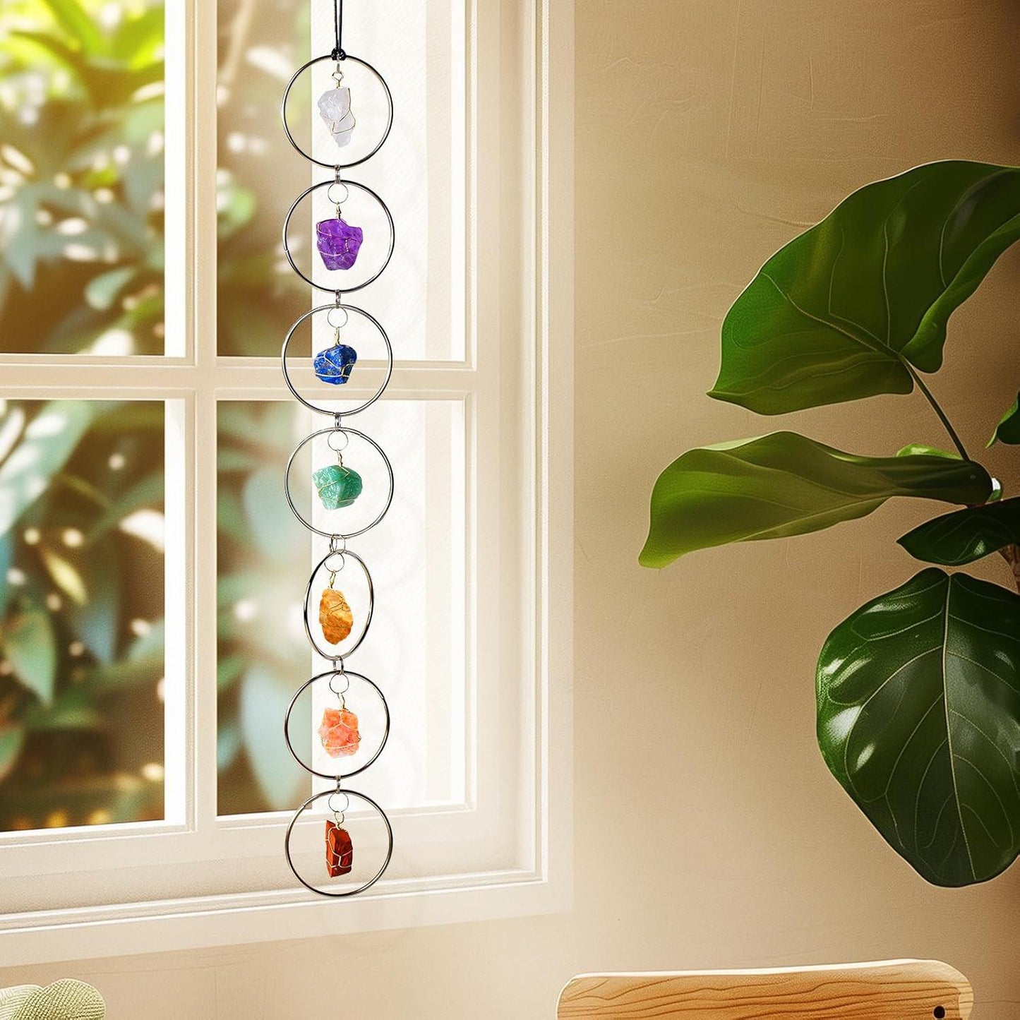 7 Chakra Crystal Hanging: Natural Stones, Boho Home Decor