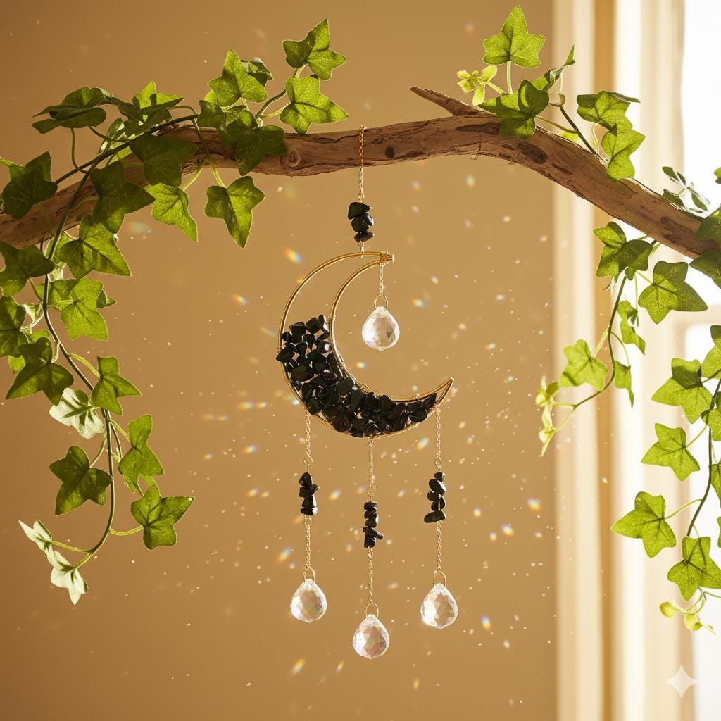 Crystal Moon Suncatcher: Boho Rainbow Maker Home Decor