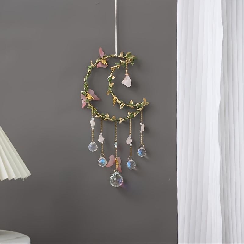 Crystal Moon Suncatcher – Pink Flower & Butterfly Window Décor
